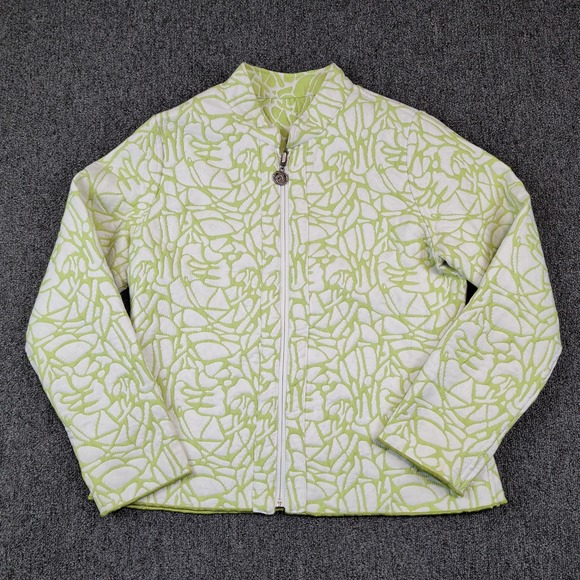 Winding River Vintage Art to Wear Zip Front Jacket Medium Lime Green Abstract — photo 2